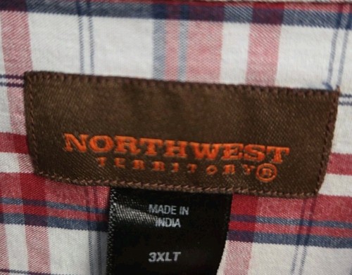 NEW Northwest Territory Mens 3XL Button Collar Shirt Long Sleeve Red Whit Plaid - Picture 6 of 11