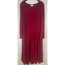 Coldwater Creek Red Vivid Pleated Dress Long Sleeve Scoop Neck Plus Size 24 NWT