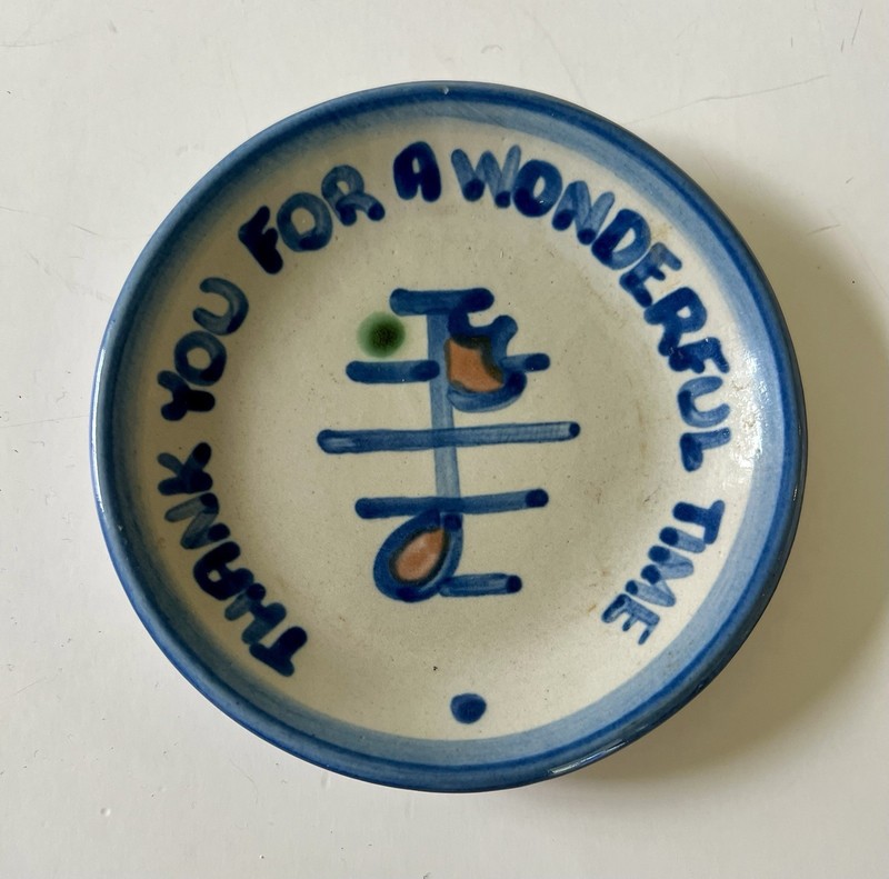 M. A. Hadley Pottery THANK YOU Plate Trinket Dish Coaster 4" Wide VTG