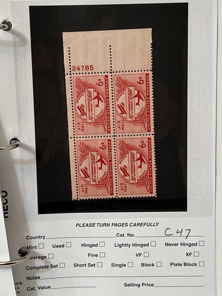 C47 - US Plate Block Of 4 - 1st Plane & modern - 6c Carmine -*MNH*-1953 - Image 2 of 2