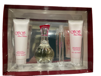 CAN CAN 4 PCS SET 3.4Oz. EDP Sp 3Oz. B.L + Gel 10ml Mini EDP Sp box damage