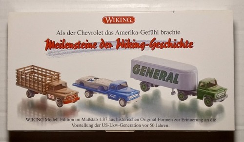 Camionetas Chevrolet Wiking #99070 3-1955 plataforma plana, lado de estaca, tractor/remolque HO | Zustand: New