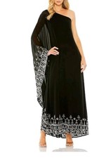 Mac Duggal Black One-Shoulder Embellished Trapeze Dress Size 16 $798 