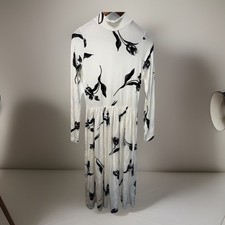 Asos Dress NWT Long Sleeve Mock Neck Ivory W/Black Floral Knee Length