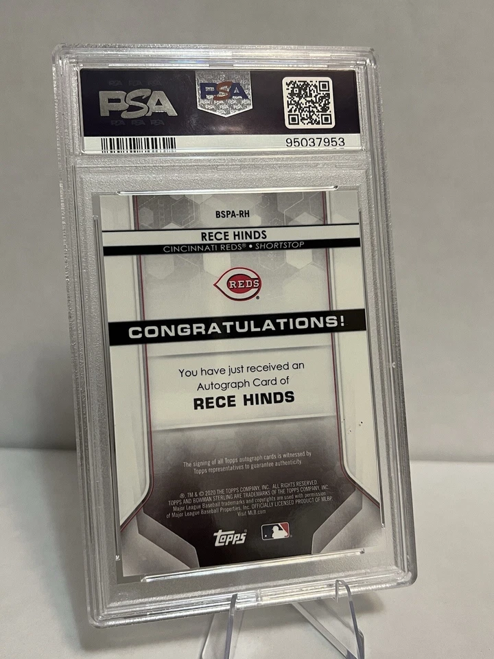 2020 Bowman Sterling Rece Hinds Prospect Auto Wave Refractor 11/125 PSA 10 Pop 1 - Image 2 of 2
