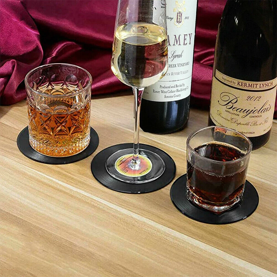 Posavasos para discos de vinilo para bebidas posavasos retro con soporte para mesa de madera Foto 4 de 4