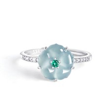 Blue Myanmar Jadeite Flower Rings Natural Burmese Jade 925 Silver