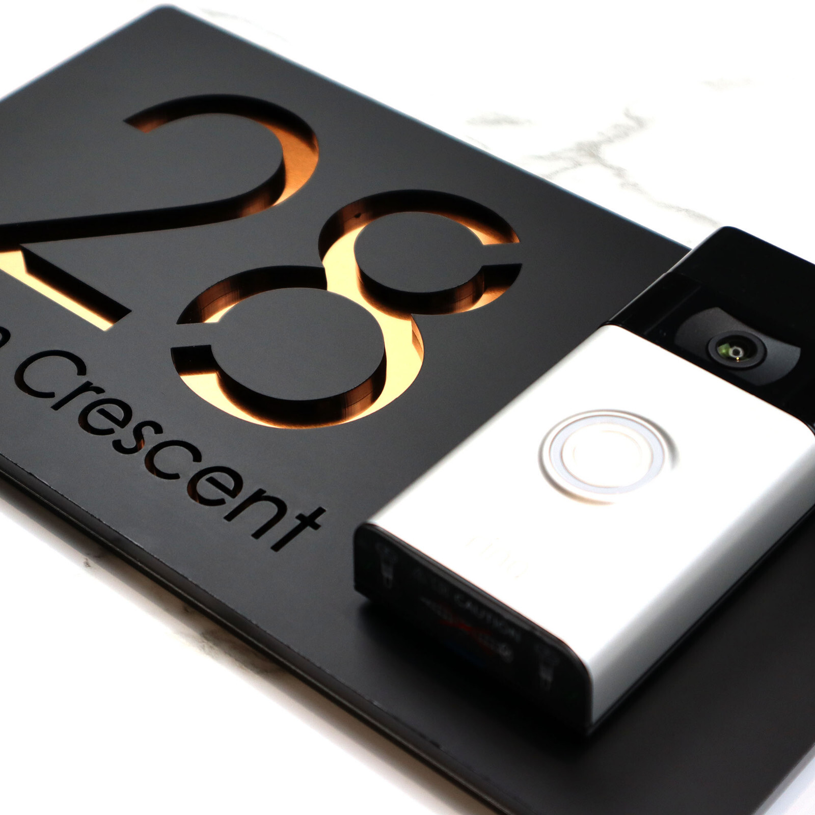 Nest Ring Doorbell Mounting Bracket Laser Cut Copper Matt Black House Sign Plaque-image