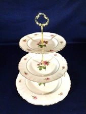 Syracuse Federal Shaped Victoria 3 Tier Hostess Tidbit Party Tray Pink Roses
