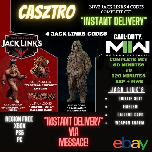 MW2 Jack Links Ghillie Suit Emblem Charm Calling Card 4 CODES 