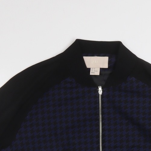 H&M Womens Black Geometric Bomber Jacket Size 6 Zip - Chiffon sleeves - Picture 3 of 10