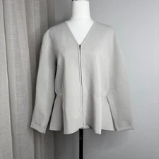Perri Cutten Beige Crepe Knit Jacket Size Large AU 14 16 Long Sleeve Peplum