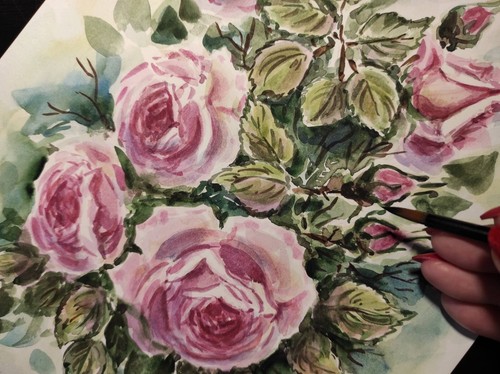 Original Madern Artwork Painting Flowers PINK ROSES Floral Wall Art Landscape A4 - Picture 9 of 11
