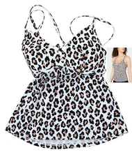 Hula Honey Leopard Print Strappy Back Juniors Tankini Top XS NWT White Multi