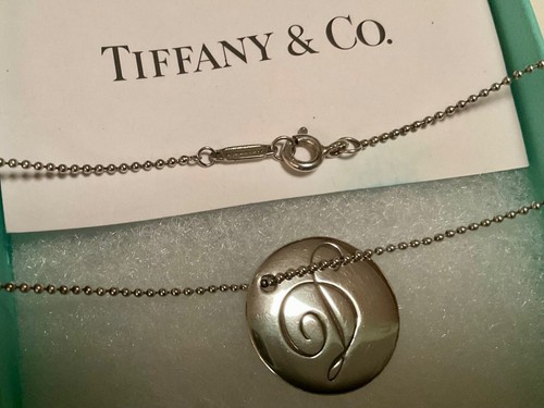 Tiffany & Co. Letter Initial D Sterling Silver Large Disc Pendant on 45cm Chain - Picture 10 of 11