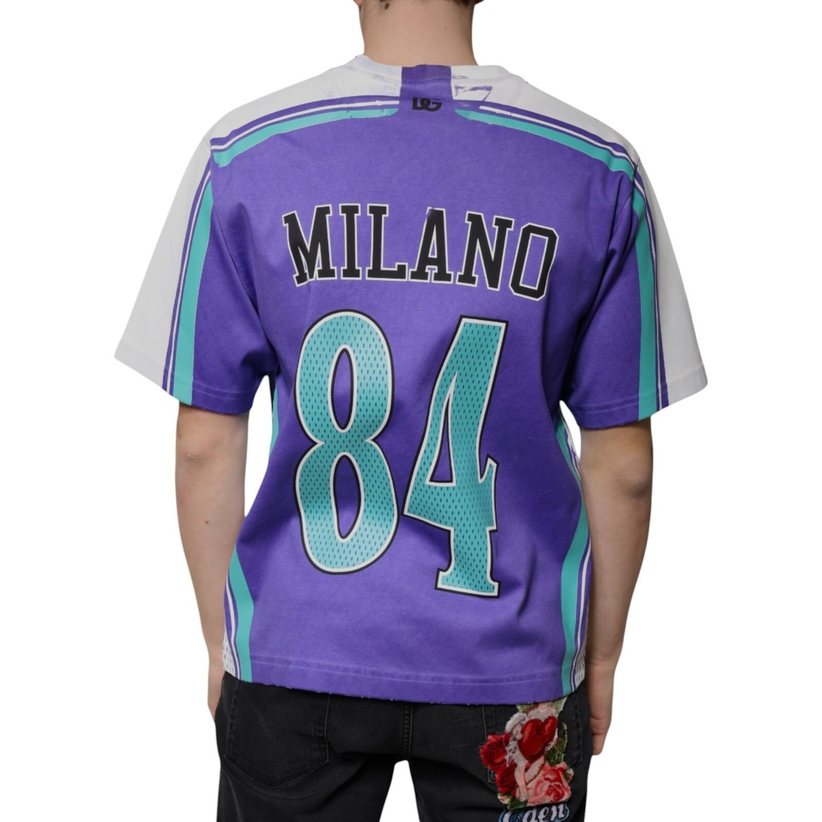 DOLCE & GABBANA T-shirt Purple Logo Jersey Cotton V-neck