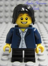 NEW Lego City MINIFIG BOY -Dark Blue White Shirt Torso w/Black Hair & Short Legs
