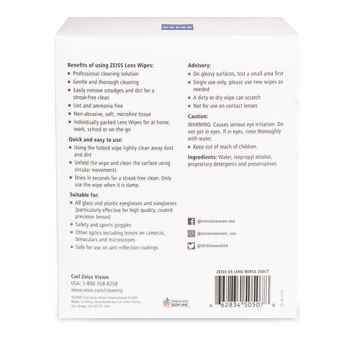 ZEISS Pre-Moistened Eyeglass Lens Cleaning Wipes (250 ct.) - Picture 3 of 3