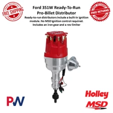 MSD Ready To Run Pro-Billet Distributor w/ Iron Gear & Rev Limiter For Ford 351W