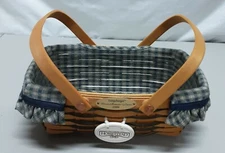 1999 Longaberger Woven Memories basket, Blue trim w/liner, protector, tie-on