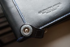 PORTA CARTE AGENDA VINTAGE A.G. SPALDING & BROS PELLE DI VITELLO NERO PUNTI BLU