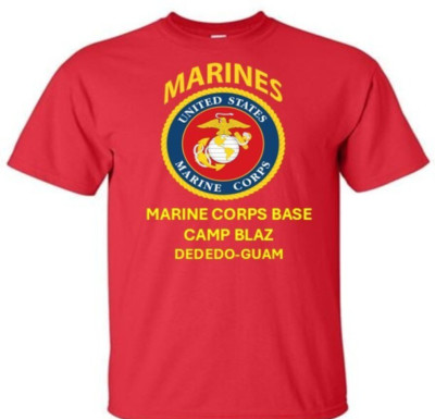 MARINE CORPS BASE CAMP BLAZ* GUAM *SHIRT W/EMBLEM*USMC OFFICIALLY LICENSED