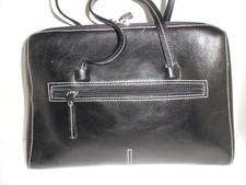 Vtg Etienne Aigner Black Leather double handle Satchel handbag stitch edge