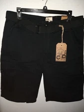 C D Copper Denim Mens Belted Cargo Pockets Shorts Zipper Fly, Choose Size Black