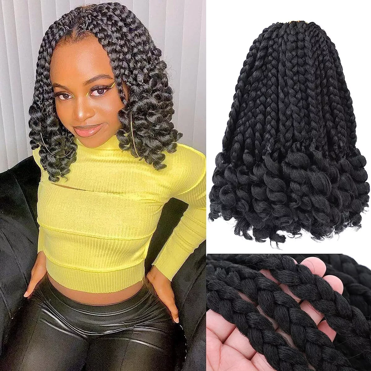 4 Packs Crochet Box Braids Curly Ends 10 Short Crochet Box Braids Hair  75pcs