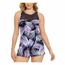  109 Swim Solutions Slimming Adjustable Mesh-Insert High Neck Swimdress Black 18