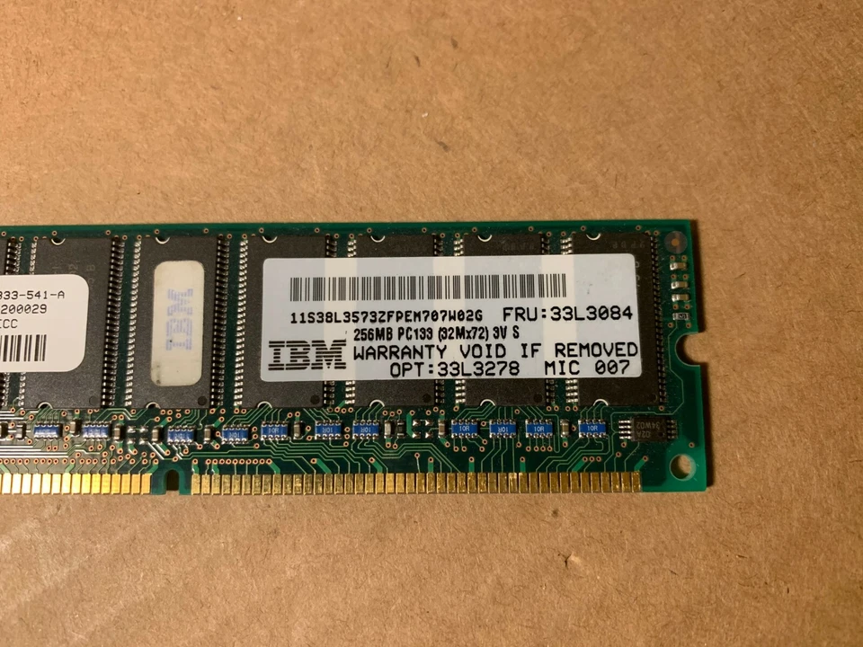 IBM xSeries 256MB 133MHz ECC Unbuffered CL3 168Pin DIMM Memory 33L3084 / 33L3278 - Image 2 of 3