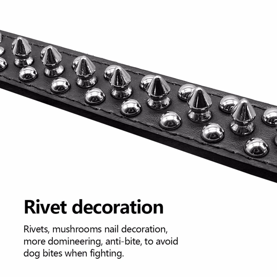 Spiked Studded Leather Dog Collar Rivets Pet Small Large Cat Pit Bull ...