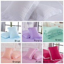 2X Pillowcase Lace Ruffle Pillow Covers Home Room Bed Adorn Bedding 48X74cm Gift