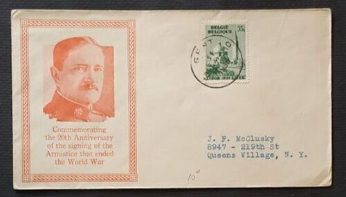 312 BELGIUM 1938 CELEBRATING 20 YEARS THAT ENDED WW 1 COVER (#220)