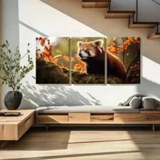 3pcs Adorable Red Panda Metal Print Ready to Hang Art