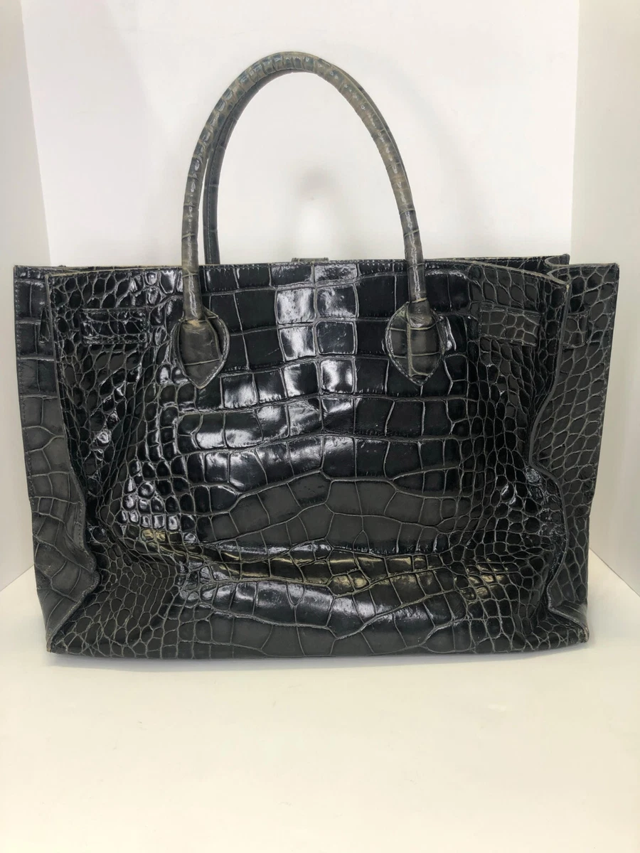 FURLA Greta Satchel Bag Hand Purse Italy Croc Black Signs of Wear