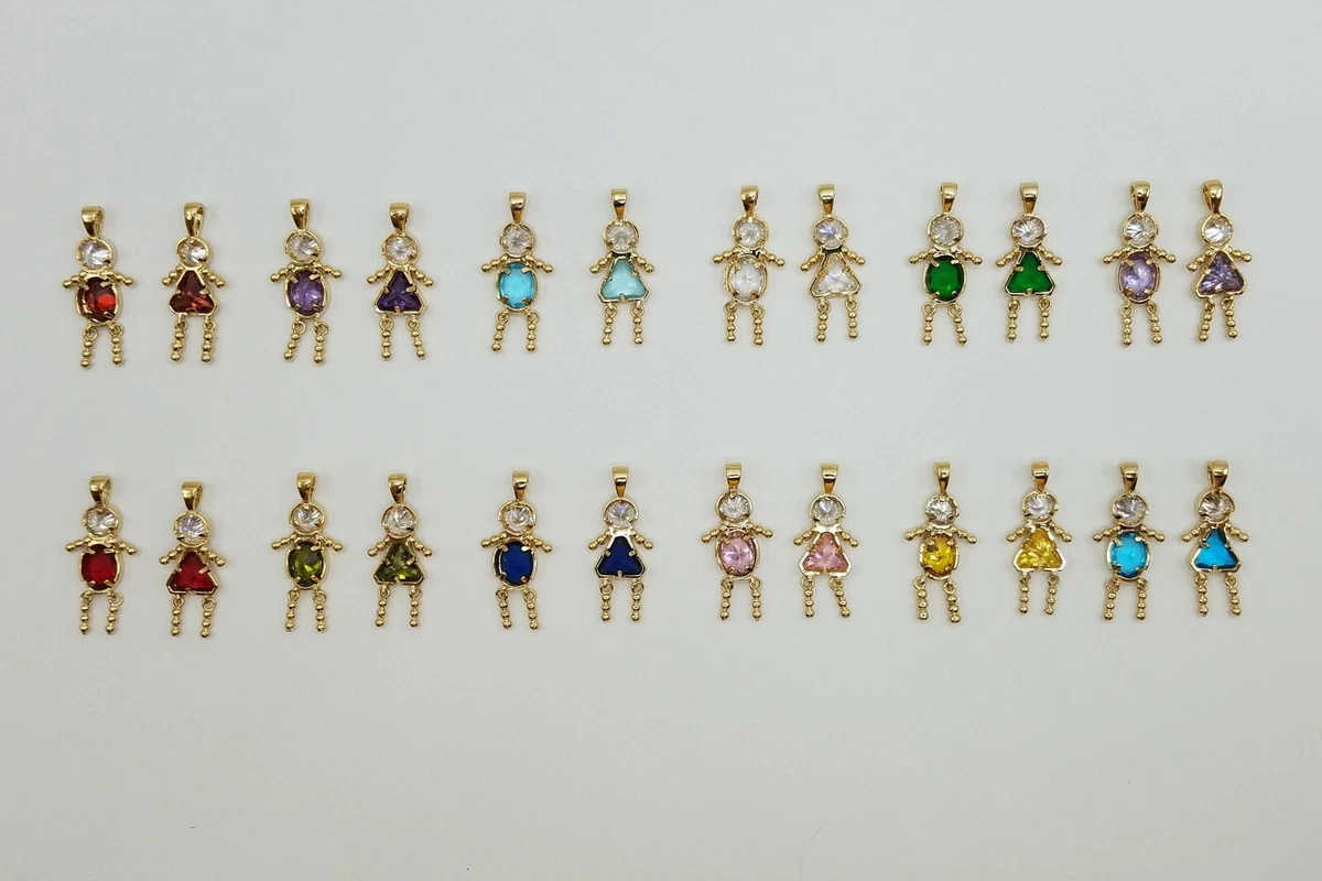 BIRTHSTONE BABY Charm Pendant 24k Yellow Gold Plated all months Boy and Girls