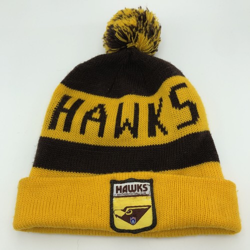 RARE Vintage Sekem Hawthorn Hawks Yellow & Brown Winter Beanie AFL 1990s - VGC - 第 1/5 張圖片