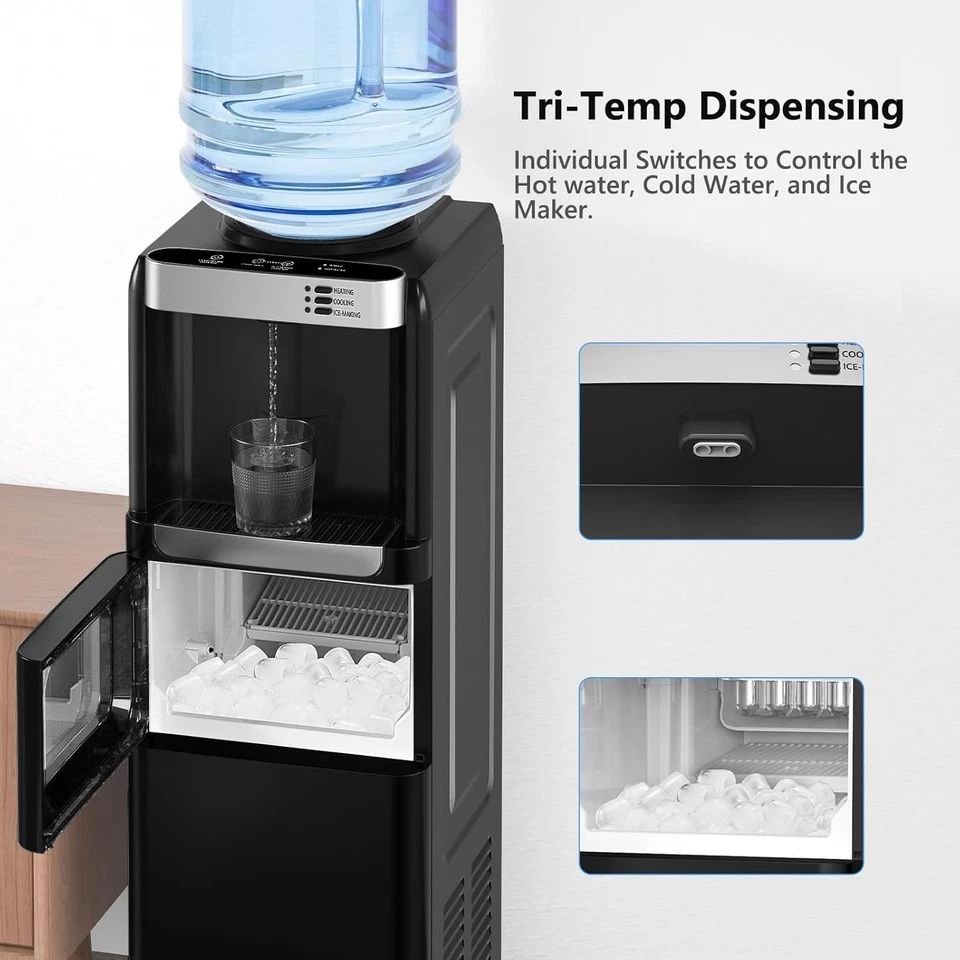 Water Dispenser with Ice Maker Function, Top Loading Hot and Cold Water Cooler - Image 3 of 4