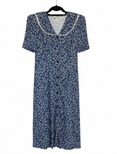 VTG 90s Ann Vickers Floral Midi Dress Lace Collar Shoulder Pads Made in USA 8