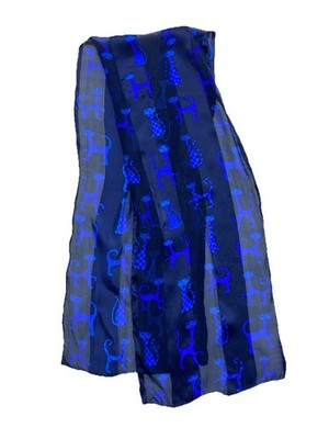 ARTISTIC women s Silk Blue Rectangle Scarf Features Cats Print 52''/10''