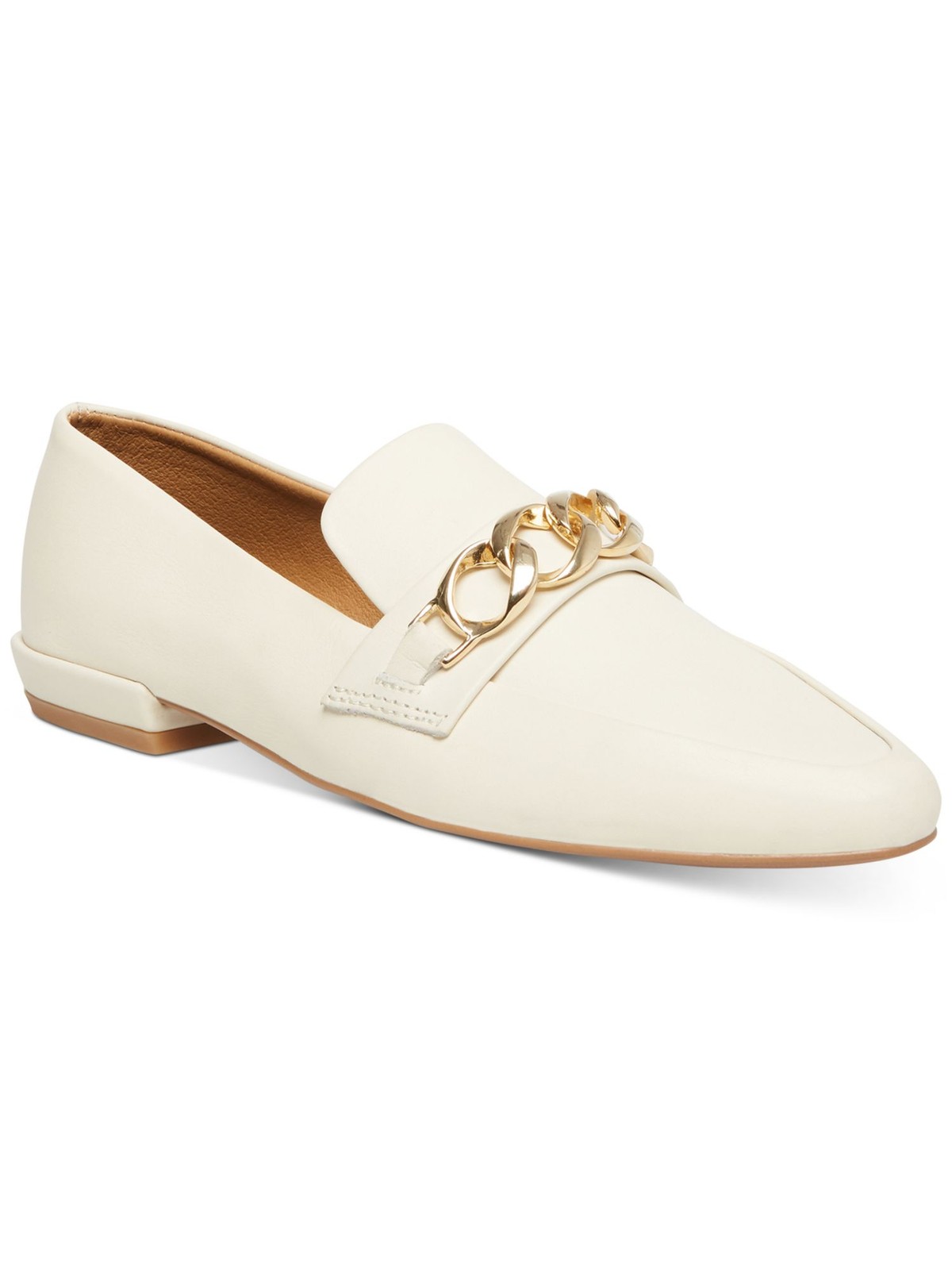 STEVEN Womens White Chain At Heel Hersch Slip On Leather Loafers Shoes 6.5