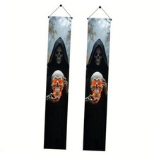 Halloween Grim Reaper Door Banner 12x71 Inch Porch Hanging Vertical Colorful 3