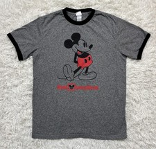 Walt Disney World Mickey Mouse Ringer T-Shirt Gray Black Men's Size Medium M