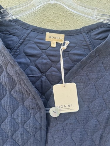 DONNI Los Angeles Womens The Quilted Jacket Top Long Sleeve Blue Size L NWT - Picture 7 of 10