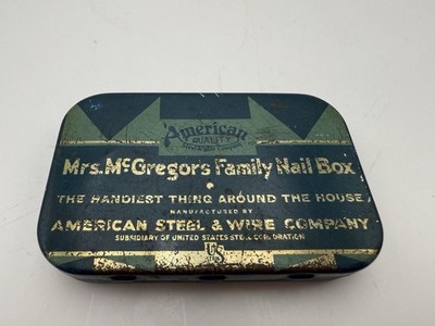 Vintage Mrs. McGregors Family Nail Box Tin Used E31A