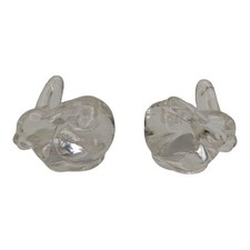 Bunny Rabbit Glass Taper Candle Holder CLEAR Williams Sonoma Lot Of 2