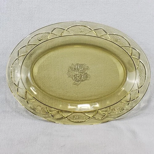 Vintage 1930s Federal Depression Glass Rosemary Amber Dutch Rose Serving Platter