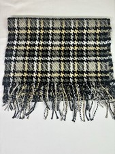 100 Cashmere ORIGINAL Scarf Made In Scotland 65" 12" Brown Cream Houndstooth