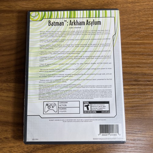 Batman: Arkham Asylum (Microsoft Xbox 360, 2009) en caja original con manual EXCELENTE - Imagen 2 de 8